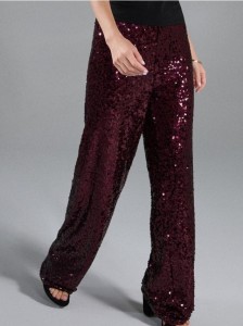 Spodnie wide leg z błyszczącymi cekinami - bordowy