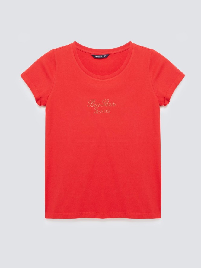 Koszulka damska z napisem z cyrkonii czerwona Malvina 603