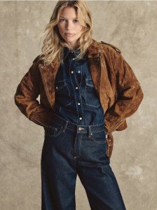 Zamszowa ramoneska oversize z paskiem - brązowy