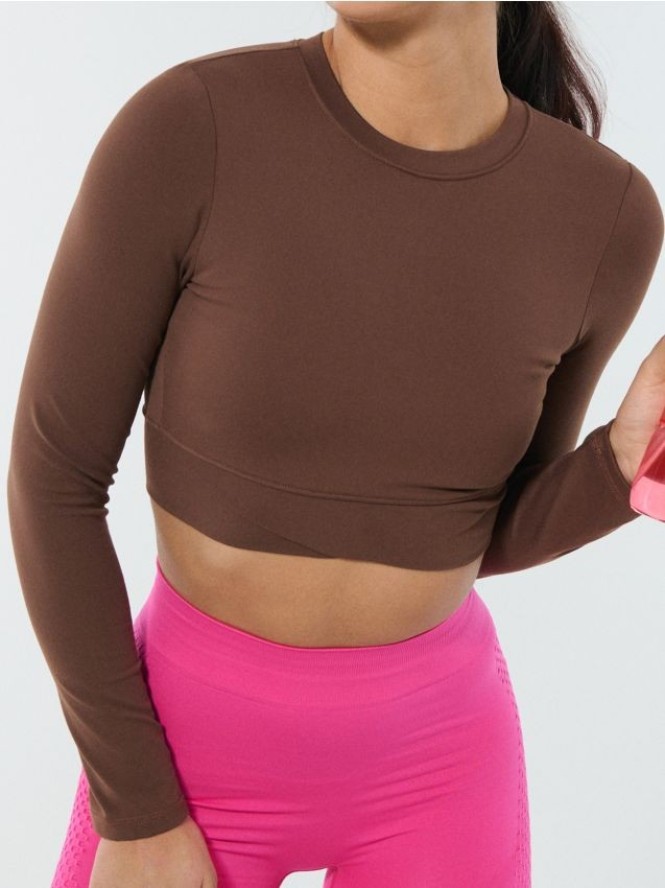 Sportowy crop top w stylu basic - brązowy