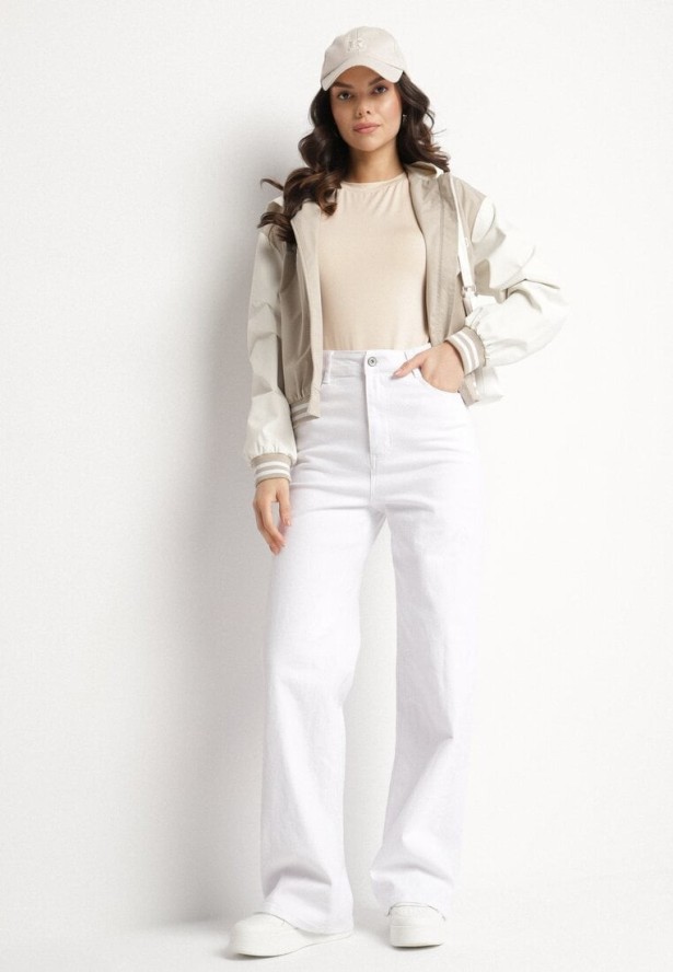 Białe Jeansy z Wysokim Stanem i Szeroka Nogawką Salliton