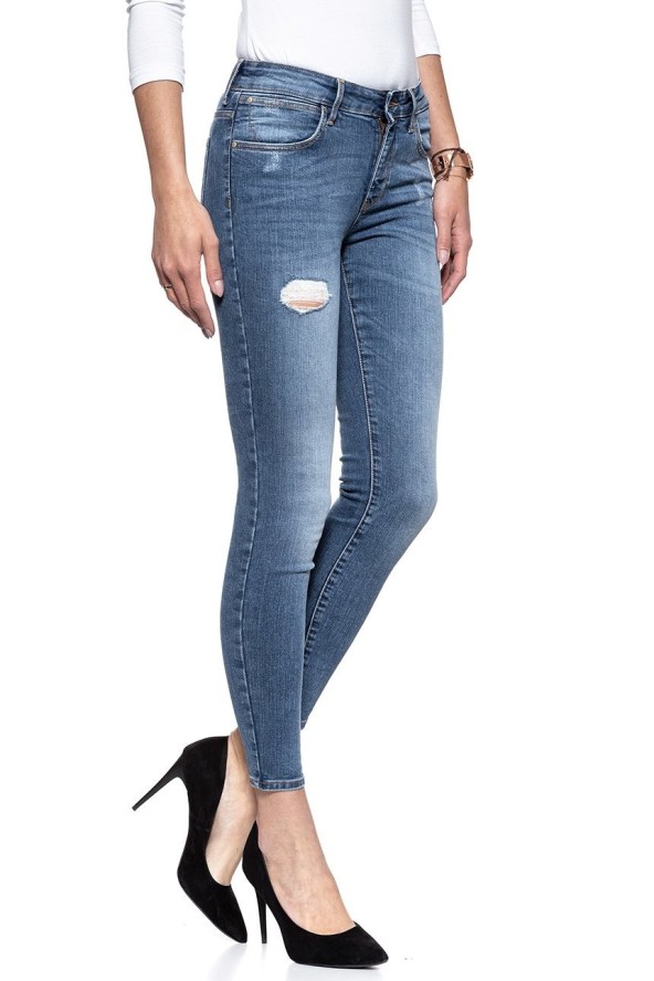 WRANGLER CROP SKINNY DAMAGED BLUE W28MLU86J
