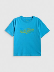 4F T-shirt boxy z nadrukiem damski - niebieski L