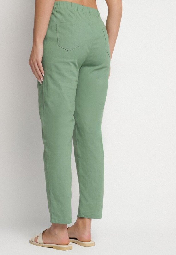 Zielone Spodnie z Bawełny Ozdobione Sznurkami Fenarnia