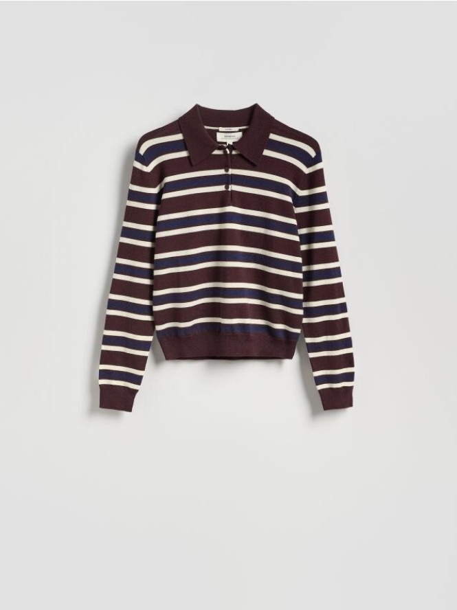 Wełniany sweter polo - wielobarwny