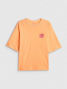 4F T-shirt boxy z nadrukiem damski - pomarańczowy XL