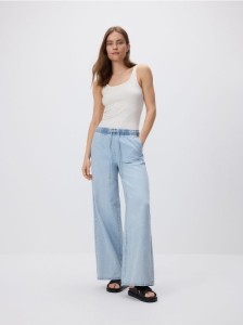 Jeansy wide leg ze sznurkiem - niebieski