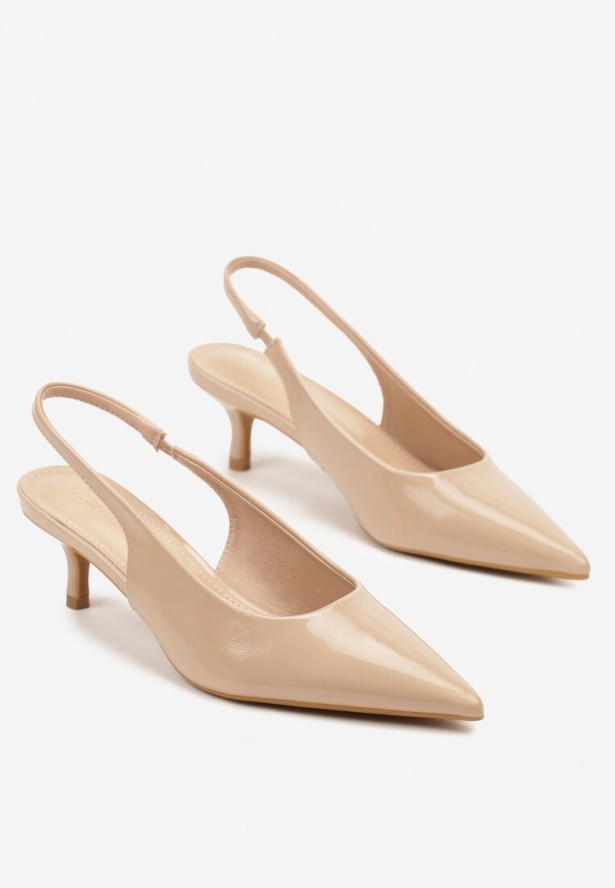Ciemnobeżowe Czółenka Slingback Vices z Lakierowanym Połyskiem na Kaczuszce Sonwena