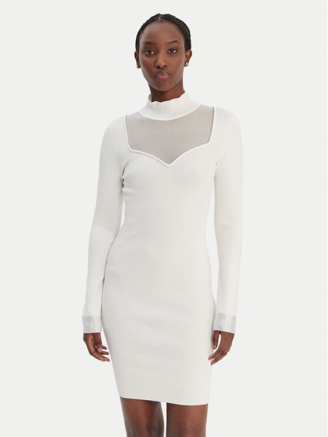 Guess Jeans Sukienka dzianinowa W6RK61 Z4842 Biały Regular Fit