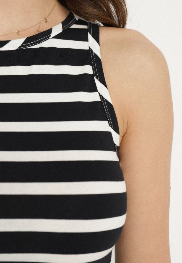 Czarny Bawełniany Top Ozdobiony Paskami Foniria