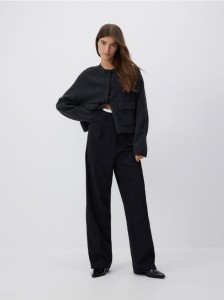 Luźne spodnie z zakładkami - czarny