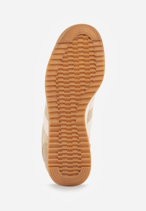 Beżowe Sneakersy Ozdobione z Boku Paskami Ariene
