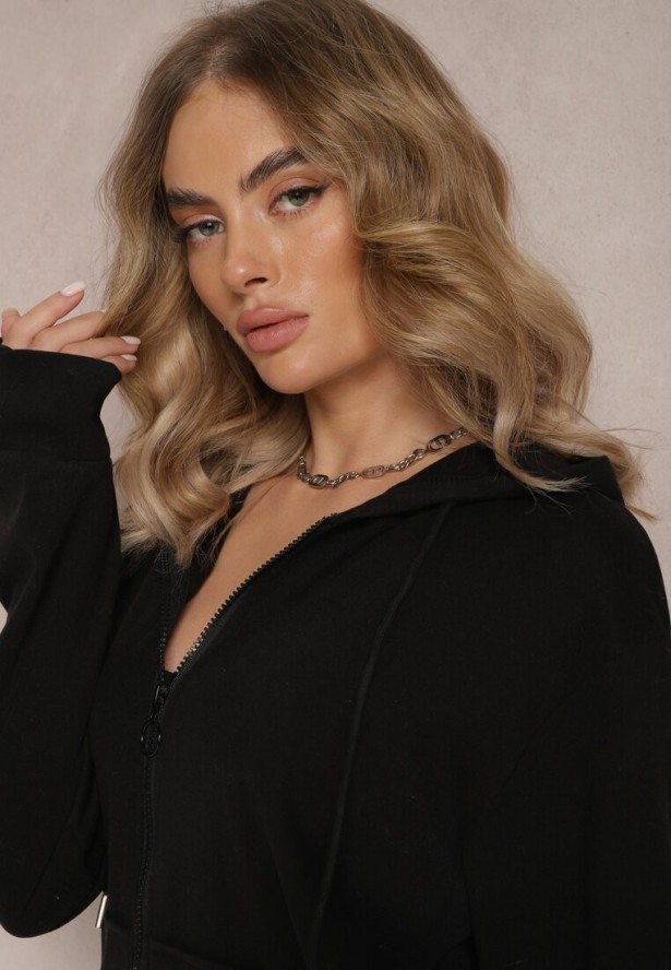 Czarny Komplet Dresowy 2-częściowy z Bluzą i Spodniami Seraphira