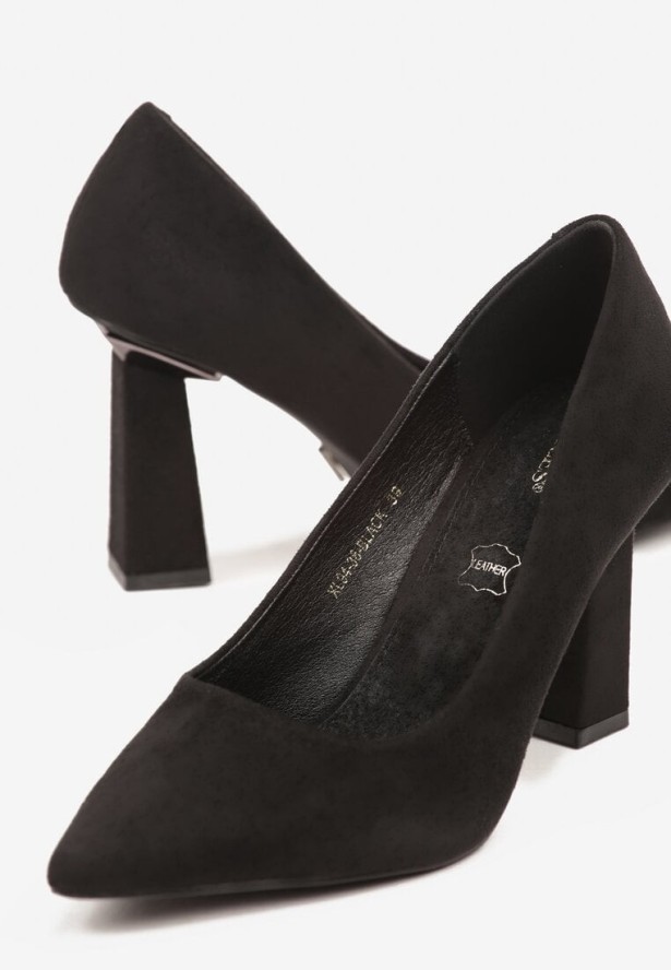 Czarne Czółenka Vices na Geometrycznym Obcasie ze Skórzaną Wkładką Ricce