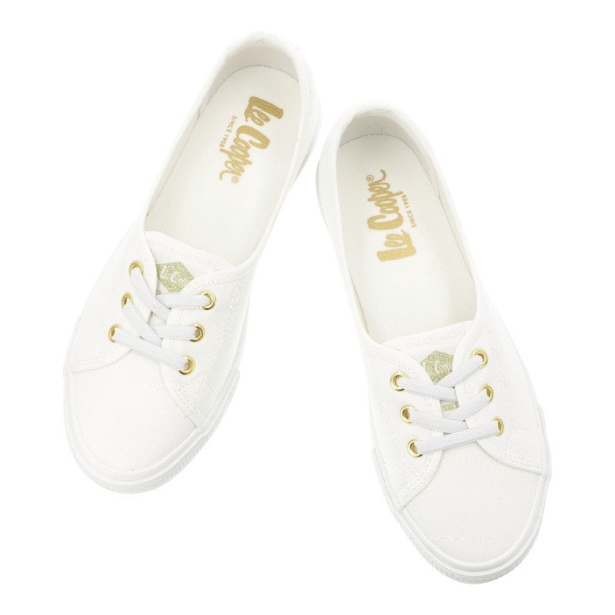 Trampki damskie Lee Cooper, cholewka z materiału tekstylnego elastyczne sznurówki na płaskiej podeszwie, białe, LCW-26-02-4043L SVL-395