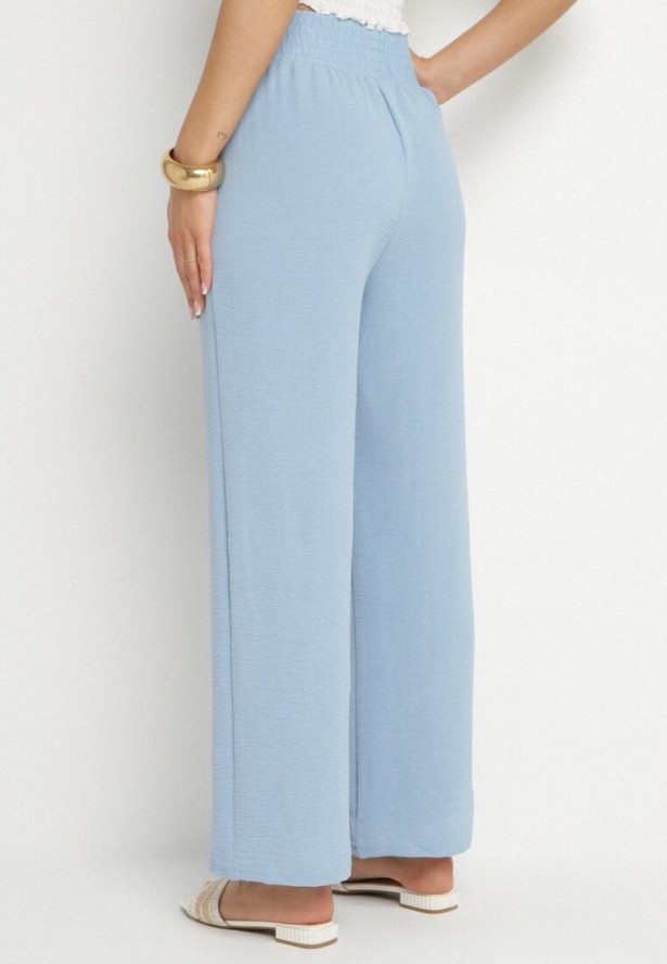 Jasnoniebieskie Spodnie o Szerokim Kroju z Wysokim Stanem i Gumką w Talii Saviellea