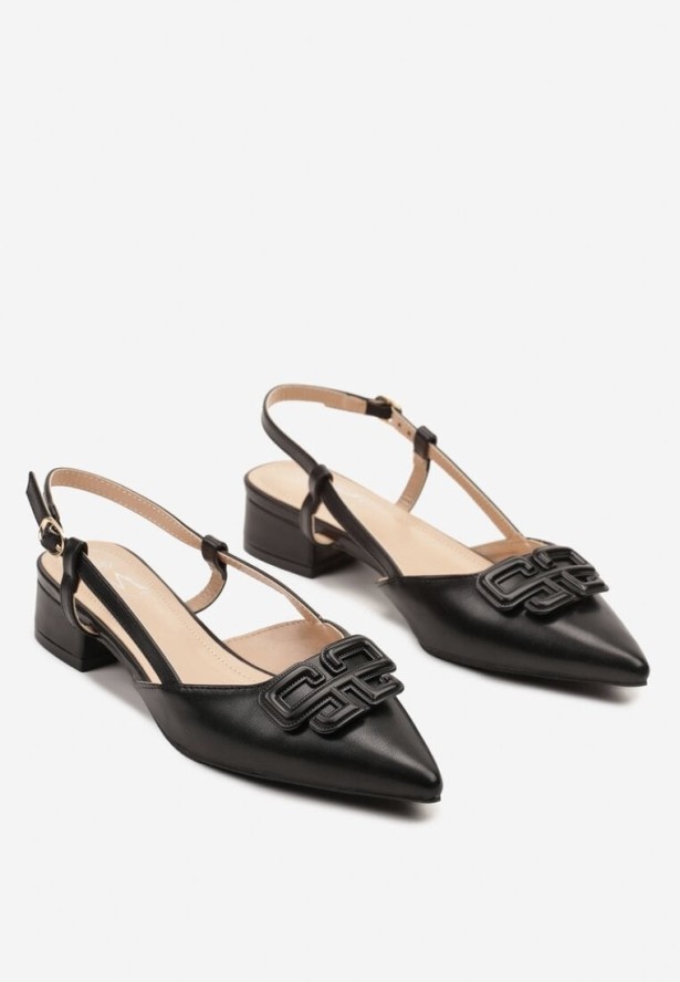 Czarne Sandały Slingback z Geometryczną Ozdobą Setaliena