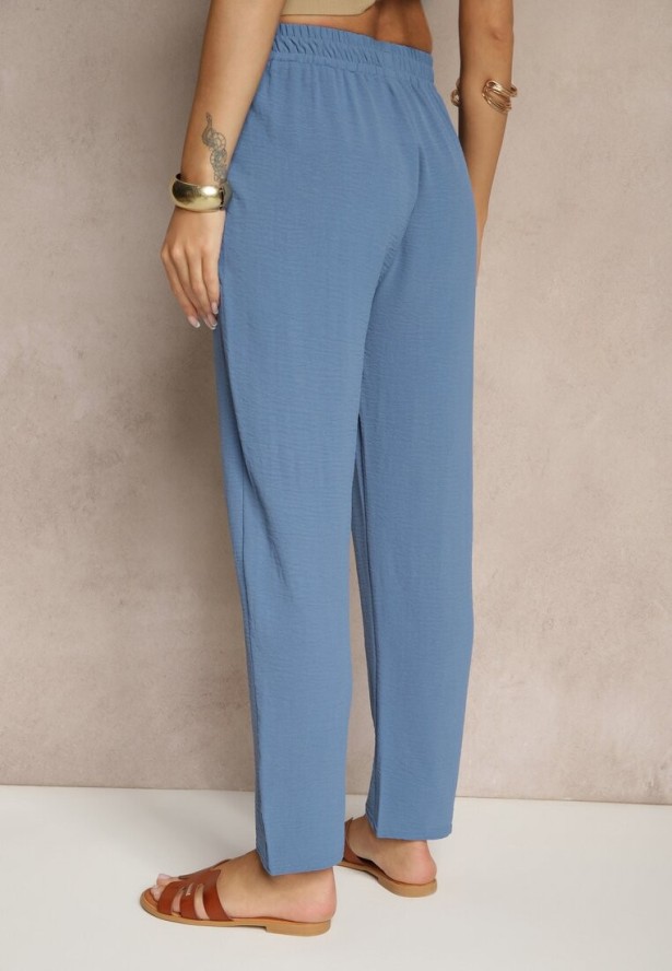 Niebieskie Spodnie z Bawełną o Szerokim Kroju High Waist Fanelithia