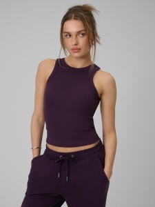 4F Top slim z prążkowanej dzianiny damski - fioletowy M