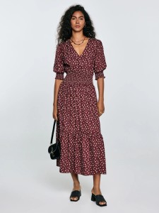 Sukienka damska midi z wiskozy z motywem kwiatowym bordowa Sheri 604