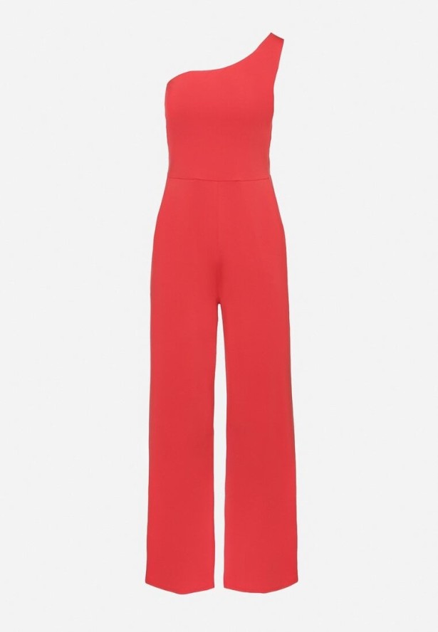 Czerwony Asymetryczny Kombinezon na Jedno Ramię z Kieszeniami Efriele