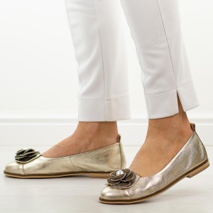 Złote skórzane Polskie półbuty damskie Deoni D047