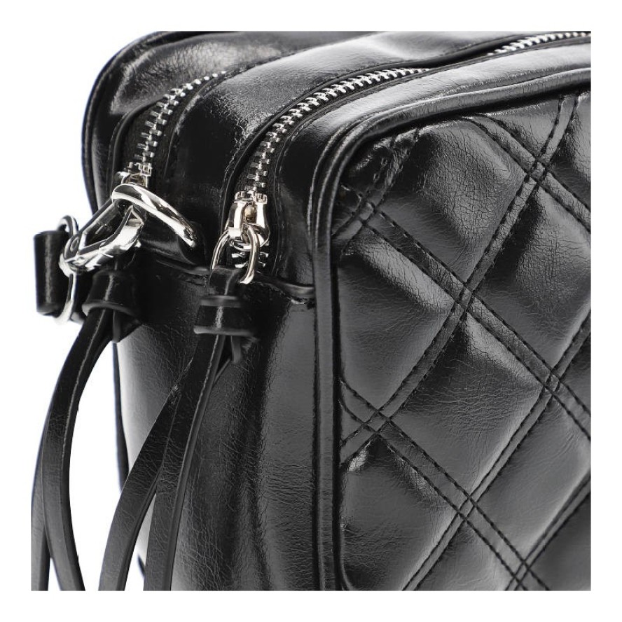 Torebka damska Filippo, pikowana z podwójną komorą na zamek, czarna, TD03354/22 BK