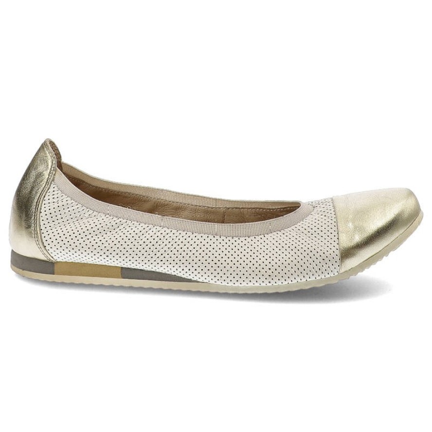 Baleriny damskie Libero, skóra naturalna ze złotym noskiem i płaska podeszwą, biało-złote, 5095