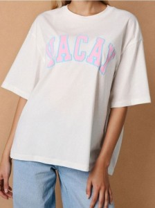 Bawełniana koszulka z napisem - kremowy