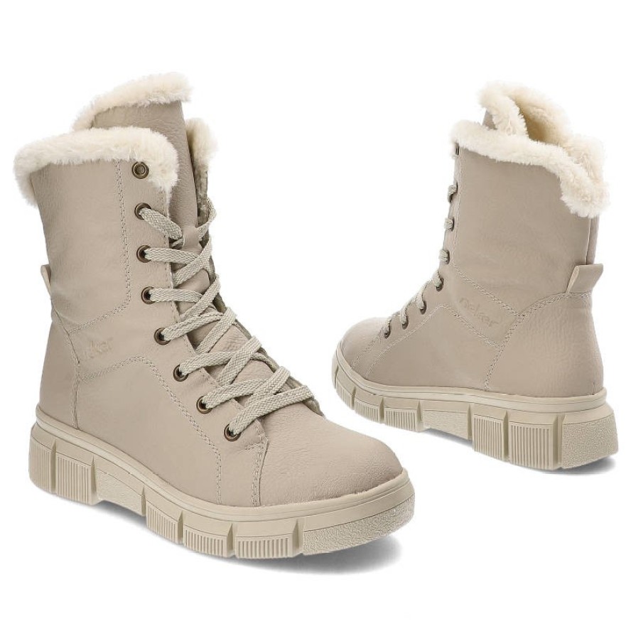 Beżowe Botki Rieker Ocieplane Buty Damskie
