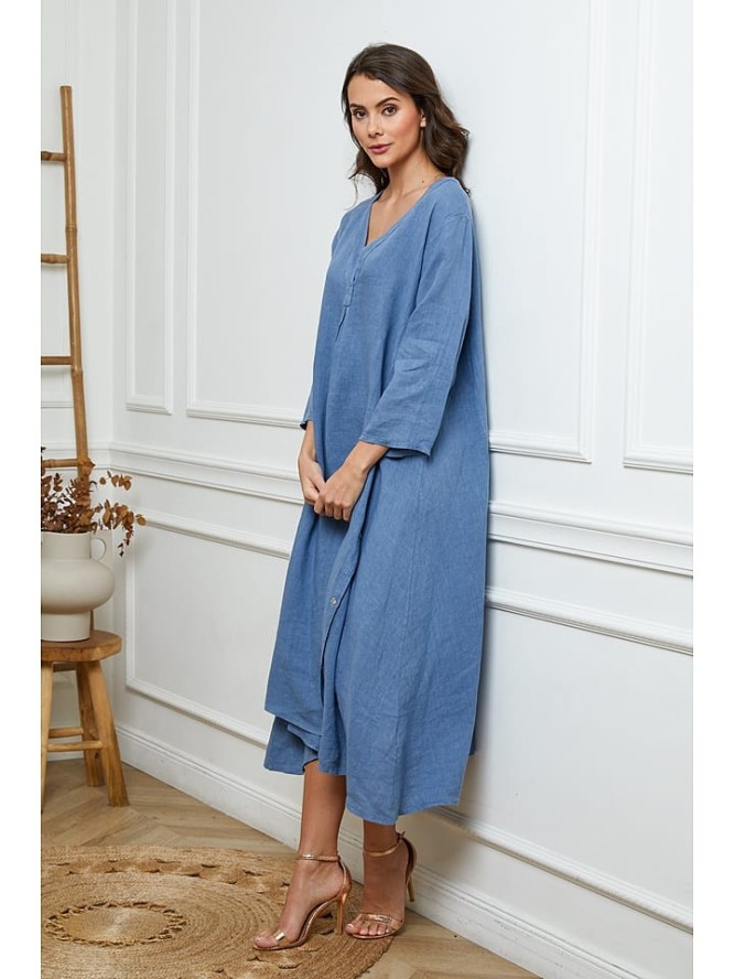 Joséfine Lniana sukienka w kolorze niebieskim rozmiar: L