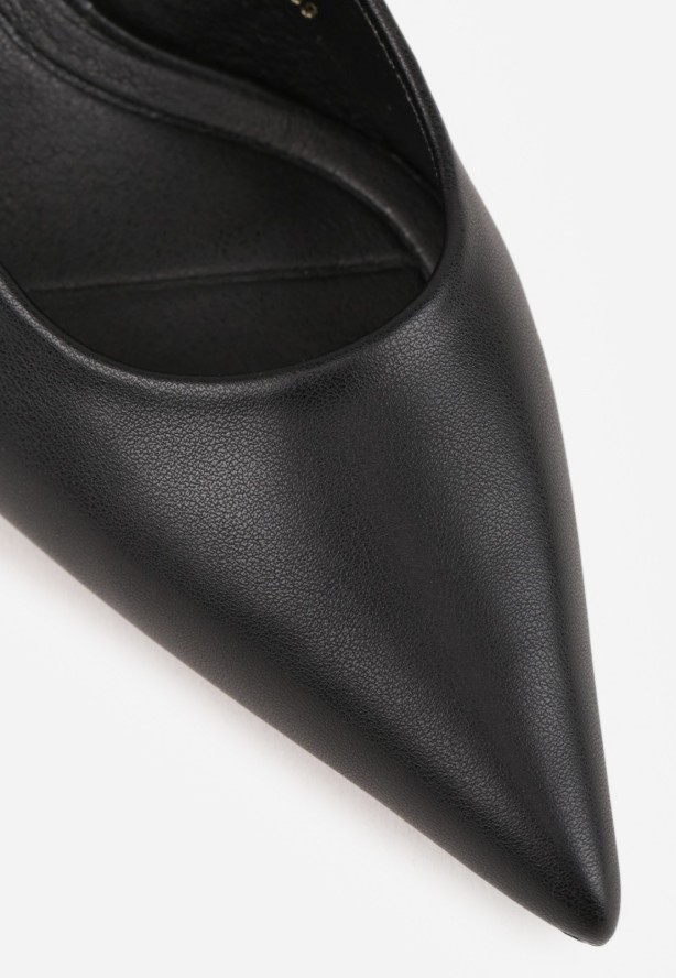 Czarne Sandały na Obcasie Kaczuszka ze Szpiczastym Noskiem Elda