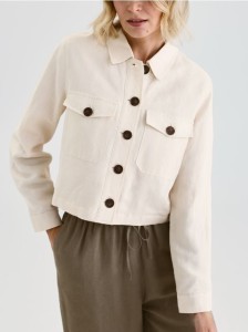 Krótka kurtka z lnem - beżowy