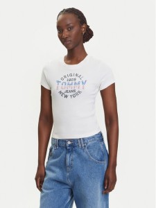Tommy Jeans T-Shirt DW0DW21421 Écru Slim Fit