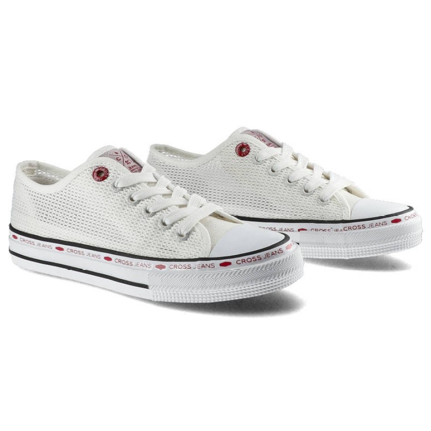 Trampki damskie Cross Jeans, z przewiewnego materiału tekstylnego o siatkowej strukturze z klasycznym sznurowaniem gumowym noskiem oraz płaską podesz