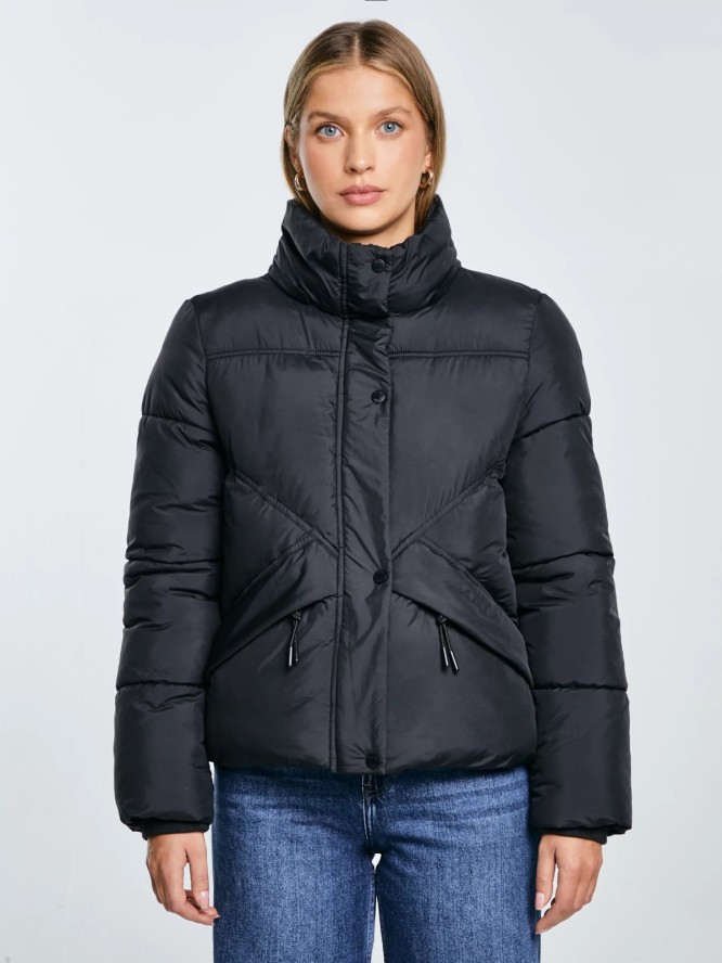 Kurtka damska pikowana z odpinanym kapturem czarna Kelviana 906