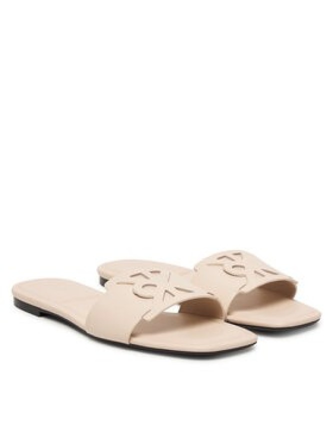 Calvin Klein Klapki Square Flat Sandal Emblem HW0HW03128 Écru