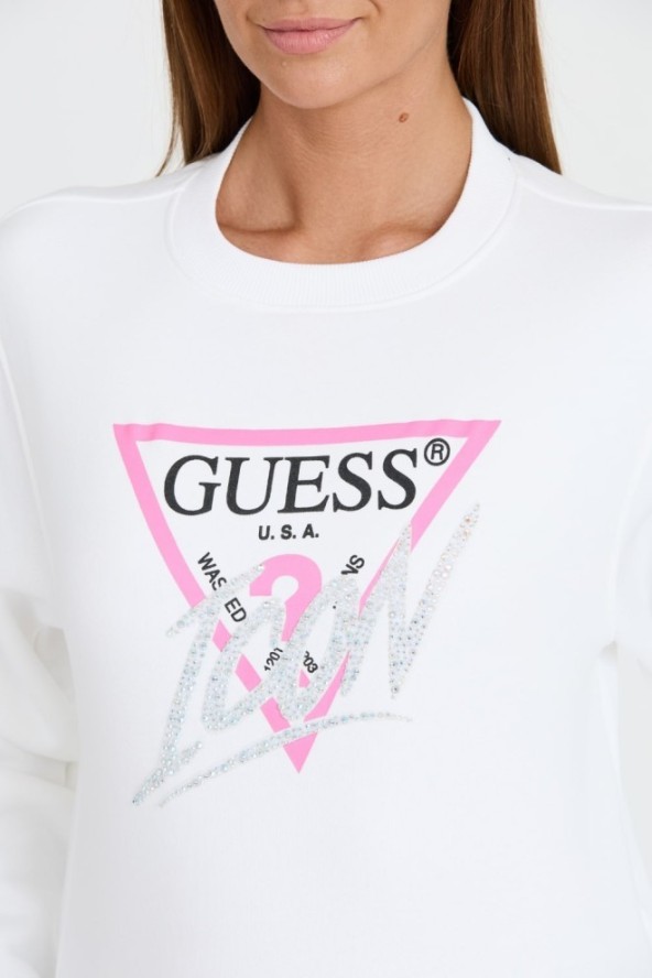 GUESS Biała damska bluza Cn Icon, Rozmiar XL