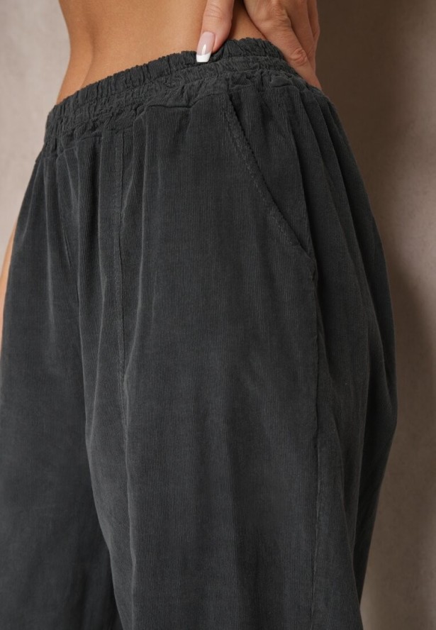 Ciemnoszare Bawełniane Spodnie High Waist w Klasycznym Stylu Arivora