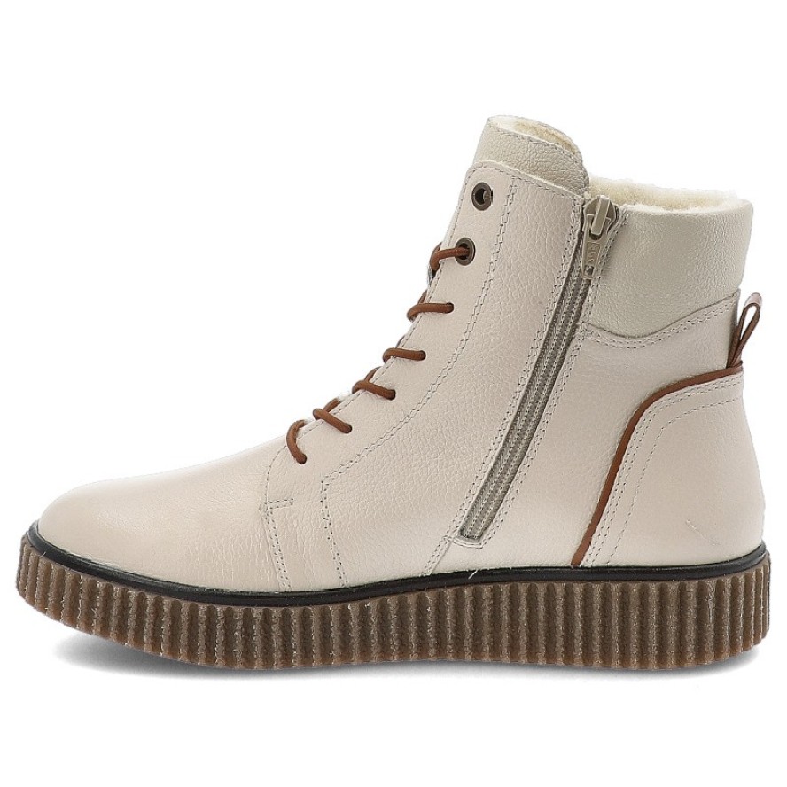 Trzewiki damskie Rieker, skórzane licowe na grubej podeszwie zapinane na zamek i ocieplane, białe, Y4303-80