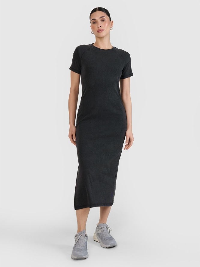 4F Sukienka midi z prążkowanej dzianiny damska - czarna XXL
