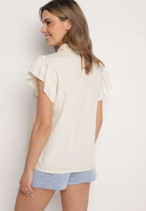 Jasnobeżowa Bluzka z Wiskozą Ozdobiona Falbankami Emoti
