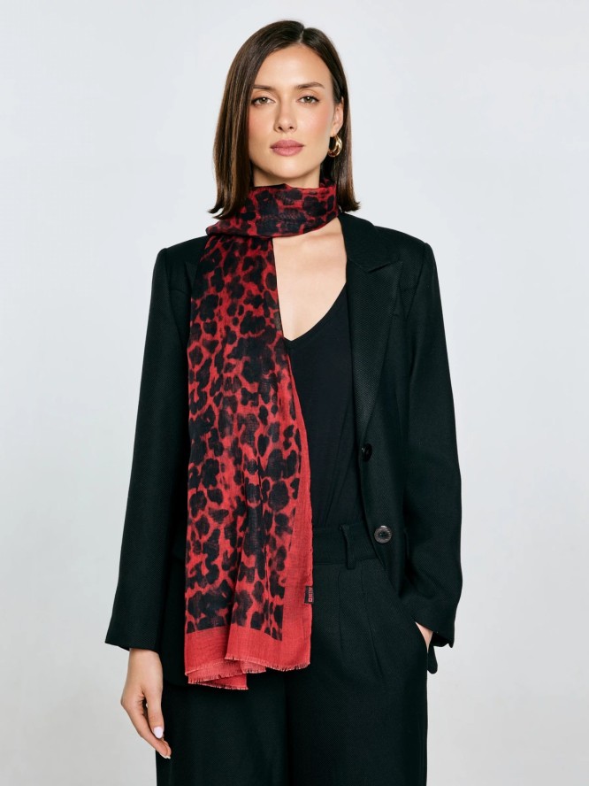 Szal damski w panterkę czerwony Panterosi 603