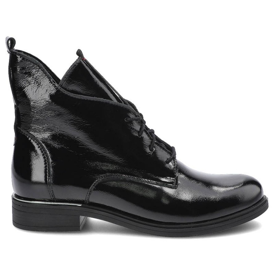 Czarne Botki Pollonus Damskie Wiązane Obuwie