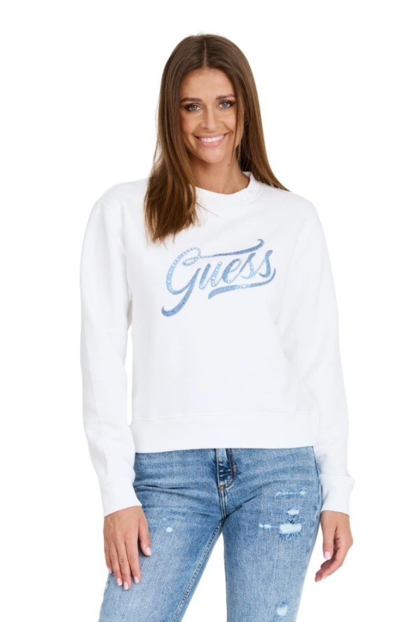 GUESS Biała damska bluza z cyrkoniami, Rozmiar L