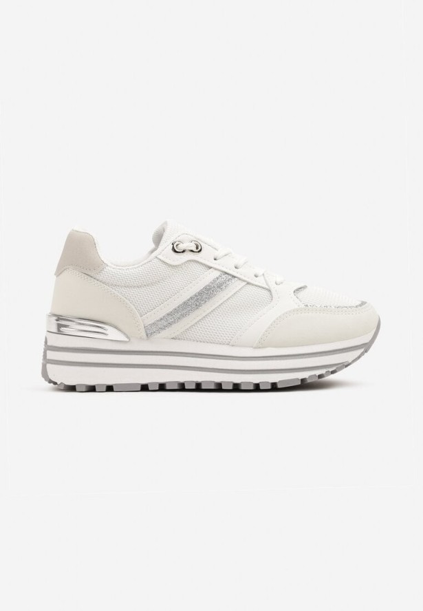 Białe Sneakersy na Grubej Podeszwie Zdobione Brokatem Elenina