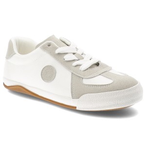 Trampki damskie Big Star, skóra naturalna zamszowe wstawki sznurowany fason klasyczna gumowa podeszwa okrągły nosek, białe, TT274145