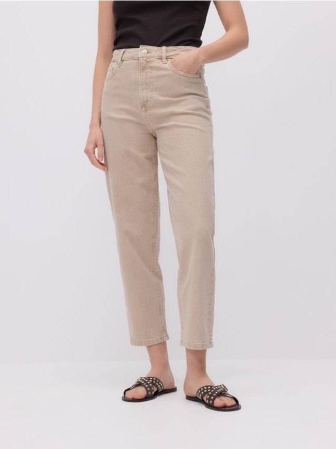 Jeansy mom fit - kremowy