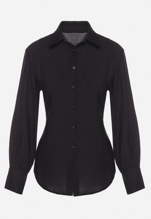 Czarna Koszula z Usztywnionymi Ramionami Ozdobiona Sznurkiem Meroriela
