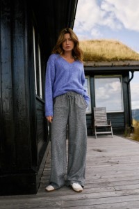 Bawełniane spodnie z szerokimi nogawkami szare